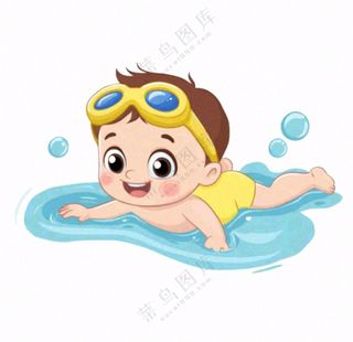 学习游泳的学生儿童卡通插画免抠