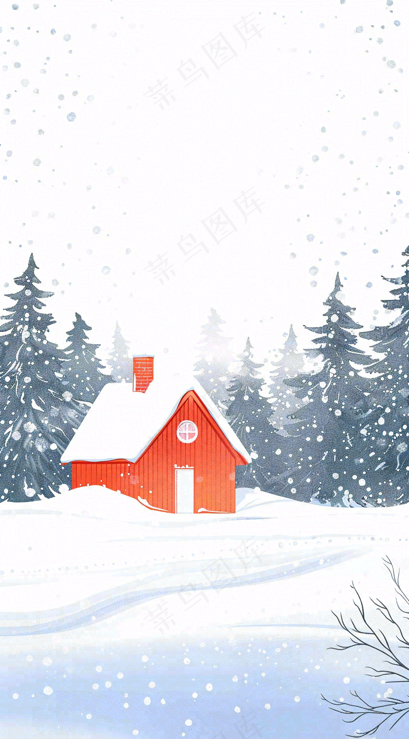 冬天白雪覆盖寒冷唯美雪景大寒插画背景