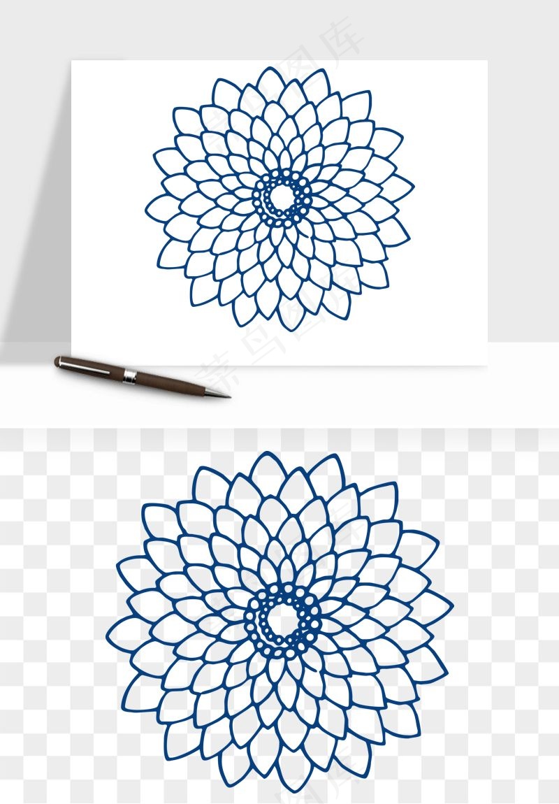 青花瓷花纹花卉图案png免抠