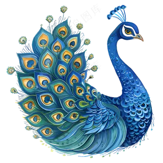 免抠蓝色的卡通孔雀