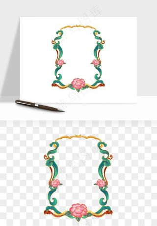 国潮风祥云浪花圆形矩形边框png免抠