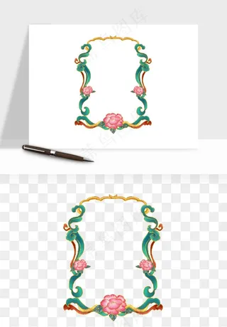 国潮风祥云浪花圆形矩形边框png免抠