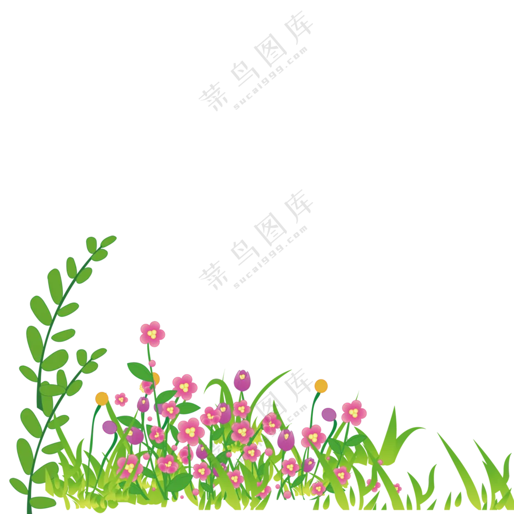 手绘卡通效果的花草丛装饰图片素材