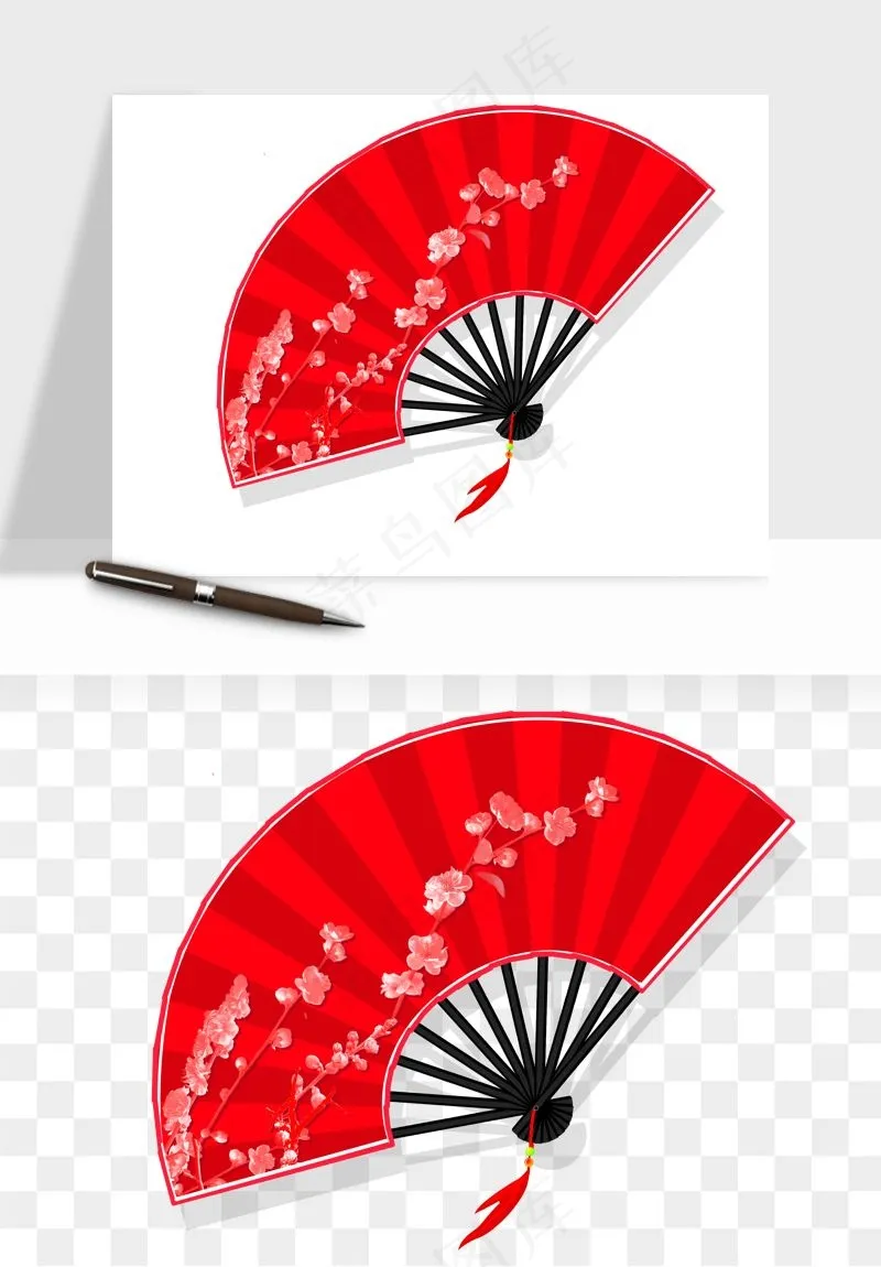 古风扇子元素png免抠