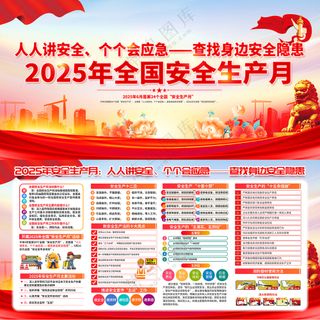 2025安全生产月红色华表展板