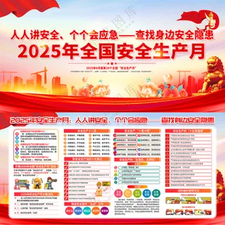 2025安全生产月红色华表展板