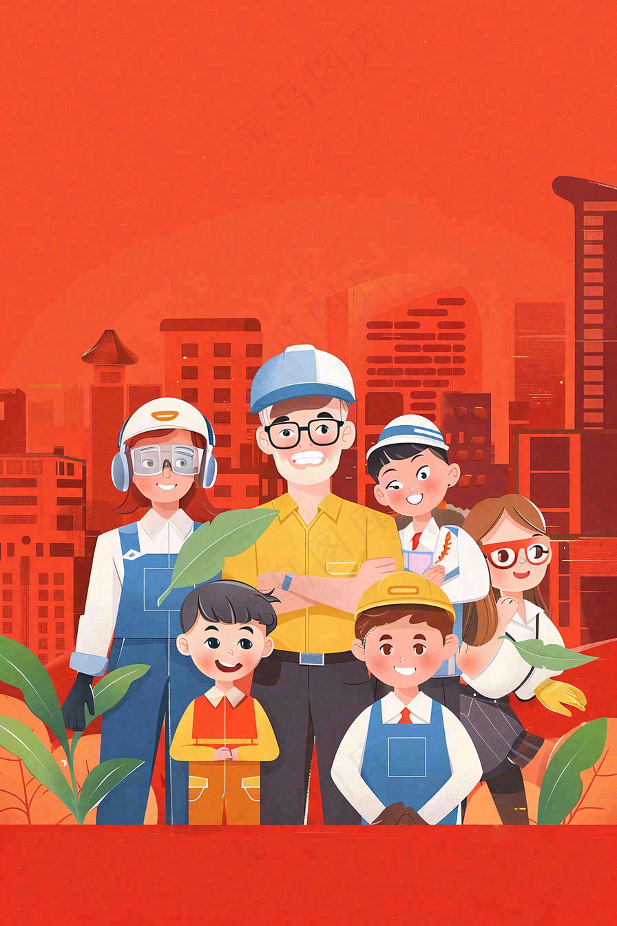 卡通插画劳动节职业人物形象插画背景