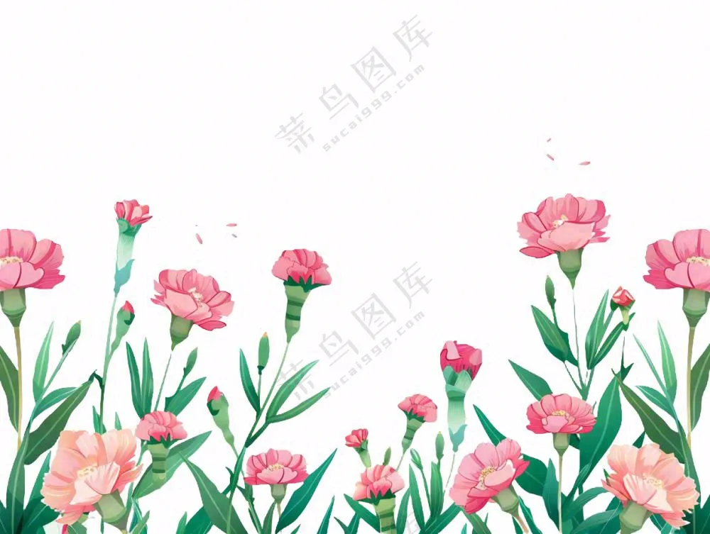 康乃馨鲜花花丛植物插画免抠