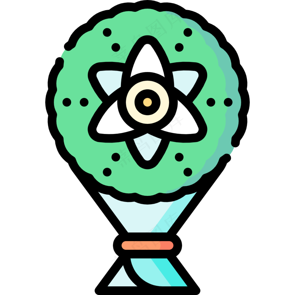 绿色手捧花花球花束 线性彩色花卉图标