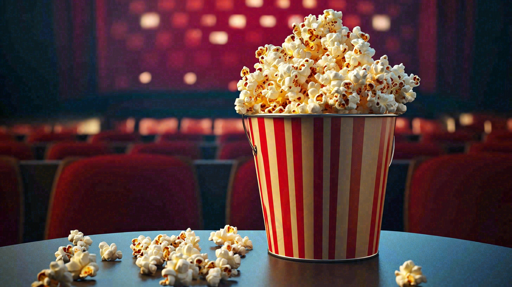 电影院休闲爆米花观影场景摄影图