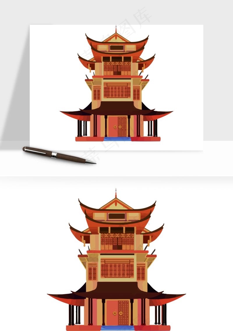 国潮风古建筑古楼古塔鼓楼ai,png免抠图