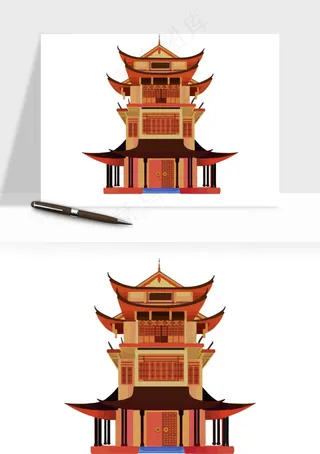 国潮风古建筑古楼古塔鼓楼ai,png免抠图