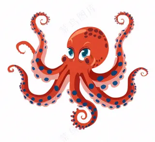海洋动物章鱼墨鱼鱿鱼卡通插画免抠