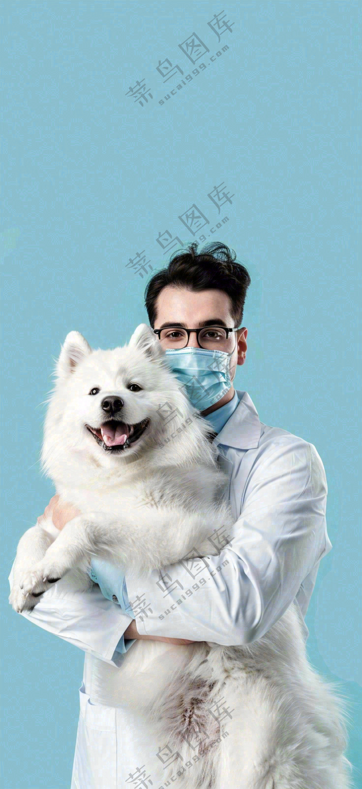 萌宠宠物医院医生抱着狗狗摄影图背景