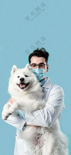 萌宠宠物医院医生抱着狗狗摄影图背景