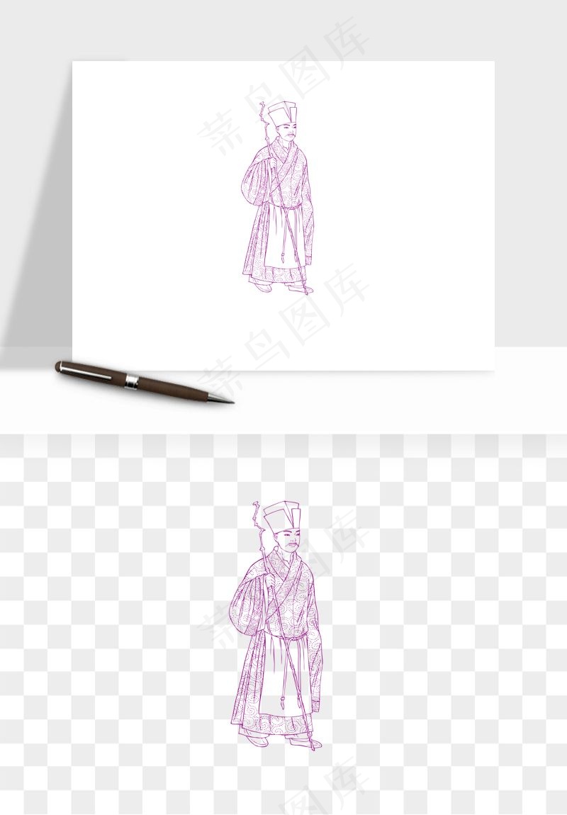 线描古代人物画像png免抠