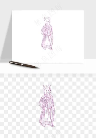 线描古代人物画像png免抠