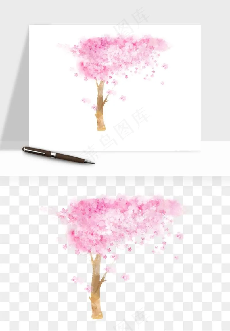 手绘浪漫花树桃花树png免抠