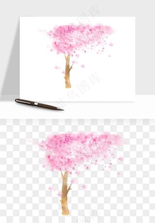 手绘浪漫花树桃花树png免抠