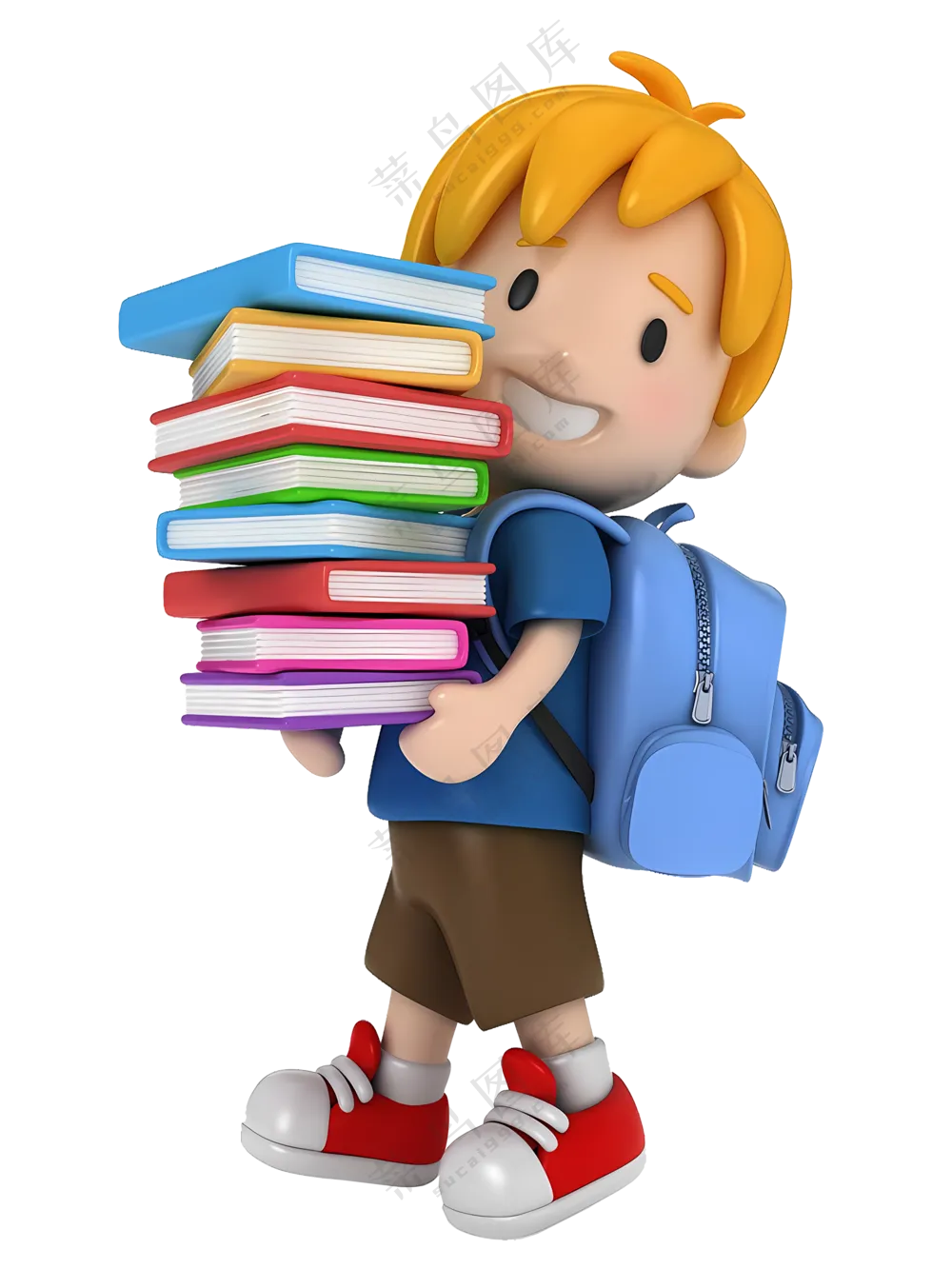 男孩拿着一堆书