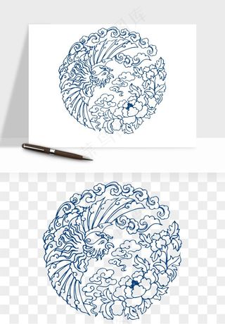 青花瓷花纹花卉图案png免抠