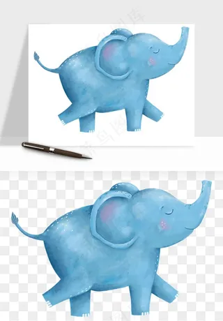 手绘大象小象png免抠