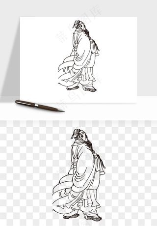 线描古代人物画像png免抠