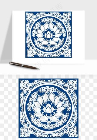 青花瓷花纹花卉图案png免抠