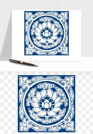 青花瓷花纹花卉图案png免抠