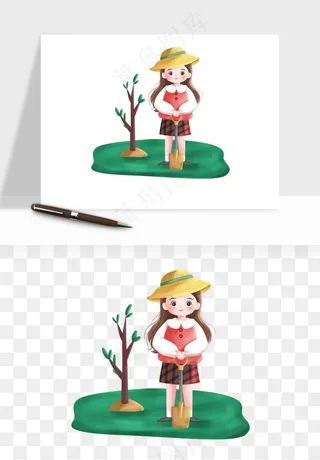 手绘植树节挖土人物png免抠