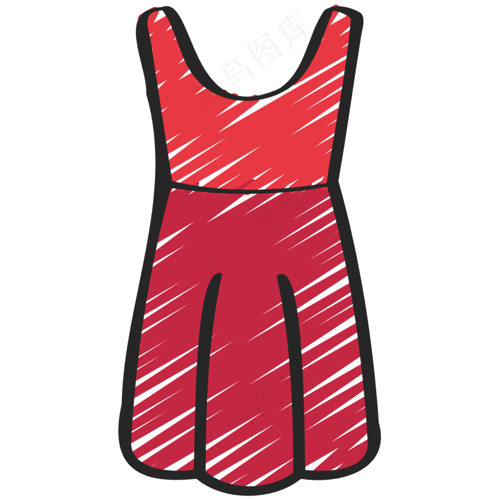 红色连衣裙 长裙 铅笔手绘图标 icon