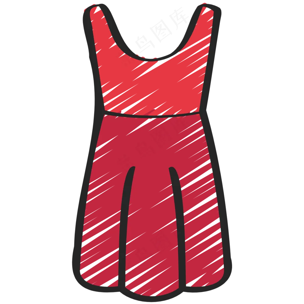 红色连衣裙 长裙 铅笔手绘图标 icon