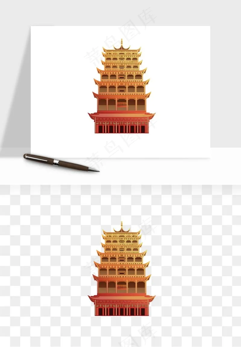 国潮高塔古塔楼建筑png免抠