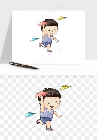 手绘儿童小孩玩耍png免抠