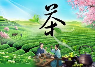 天然茶园古人喝茶品茗修身养性图