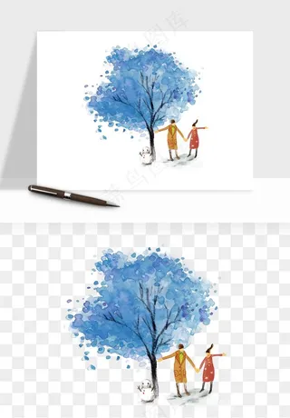 水彩手绘树木png免抠