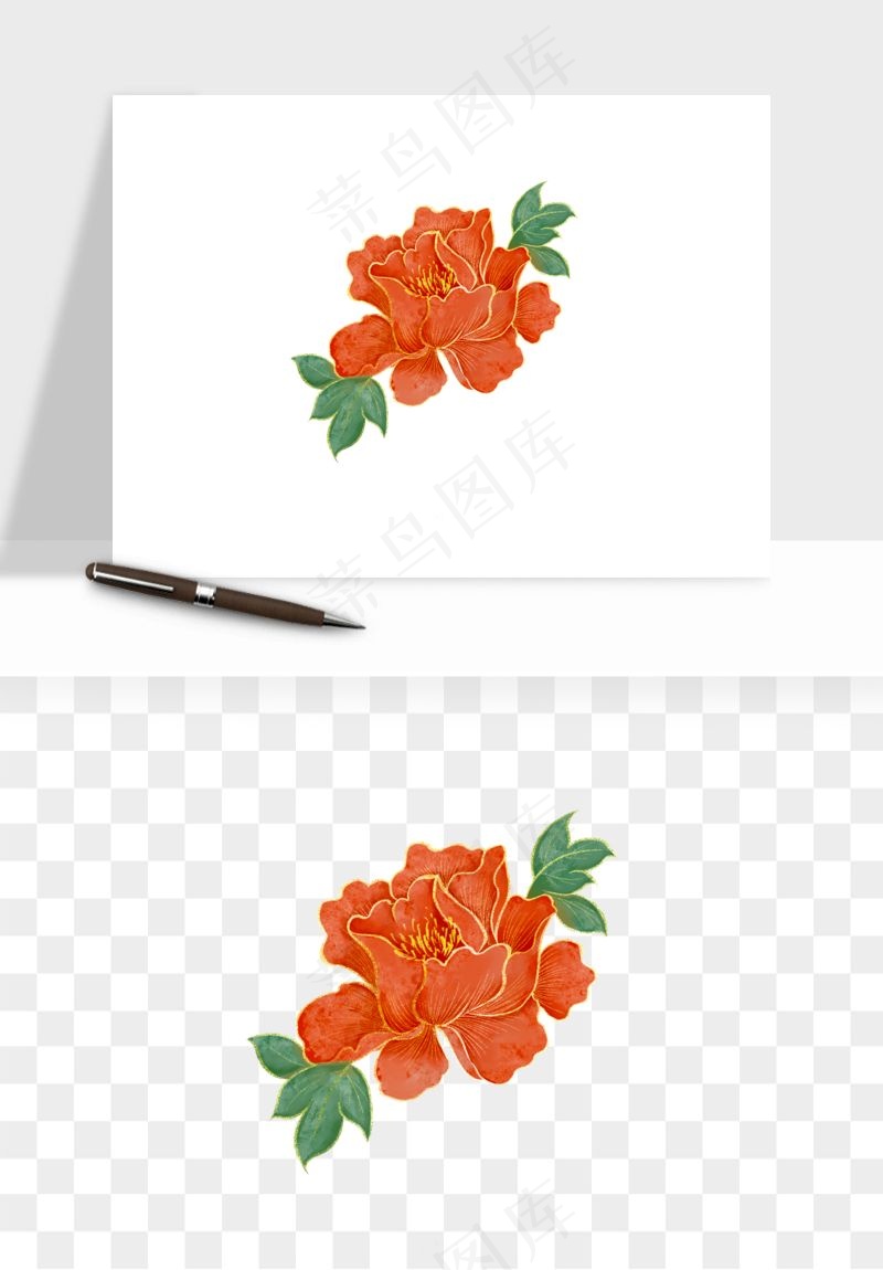 手绘国潮牡丹花花卉图案png免抠