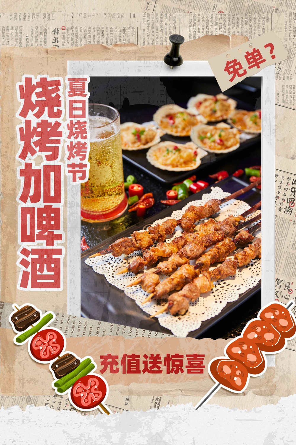 复古烧烤美食促销海报