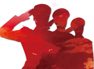 红色敬军礼的军人剪影免抠图片素材