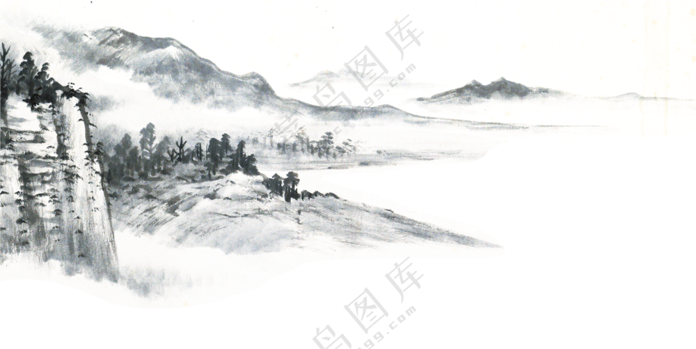 水墨中国风山水画免抠PNG图片素材