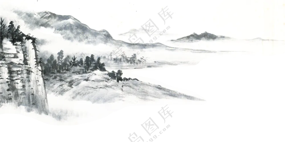 水墨中国风山水画免抠PNG图片素材