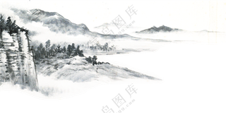 水墨中国风山水画免抠PNG图片素材