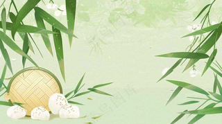中国风竹子水彩插画淡雅端午节插画背景