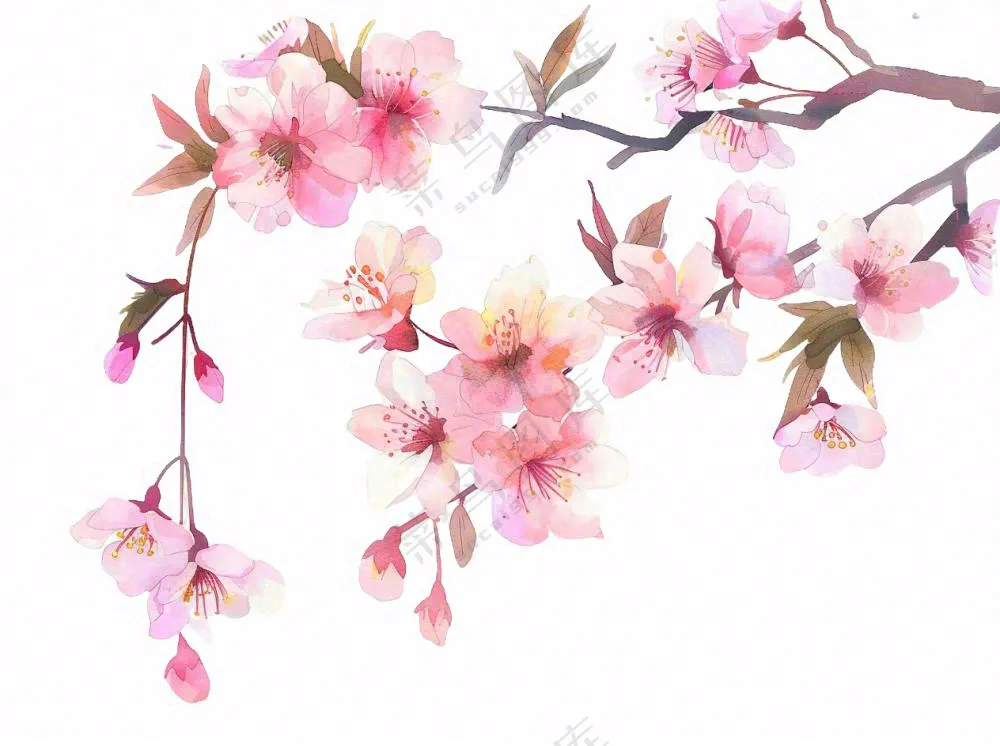 粉色桃花插画免抠