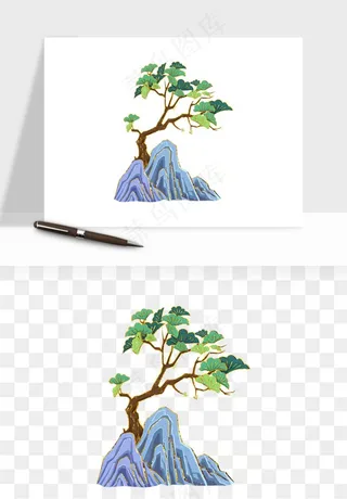 国潮松树松枝松叶png免抠