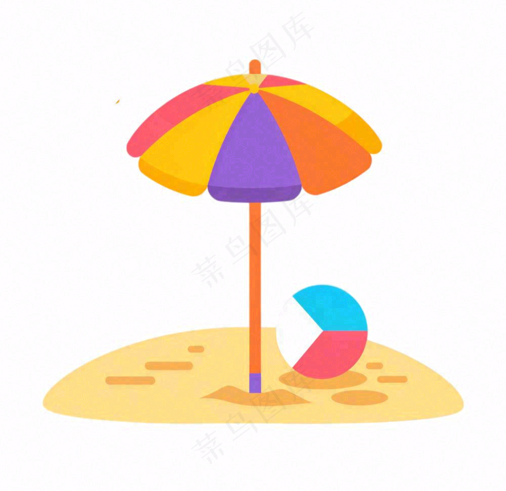 夏日海洋海滩元素卡通插画免抠