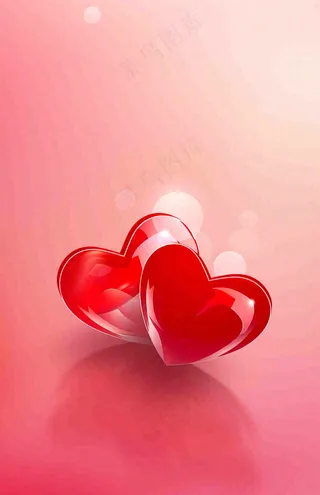 红色爱心粉色光圈立体插画情人节七夕背景