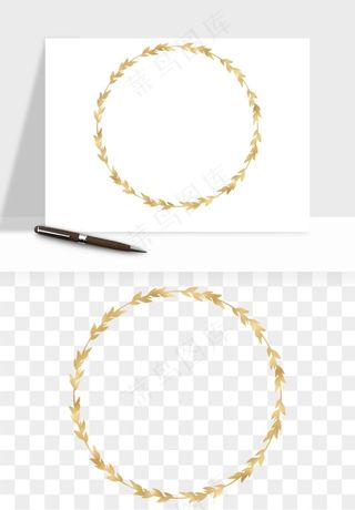 金色植物花环边框png免抠