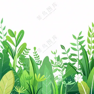 春夏绿色草丛绿叶卡通插画免抠