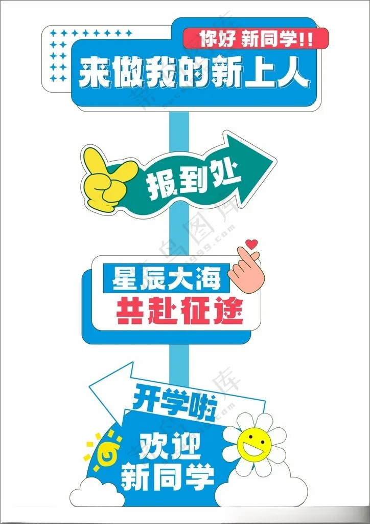 开学季迎新创意打卡导视牌路牌欢迎新同学CDR